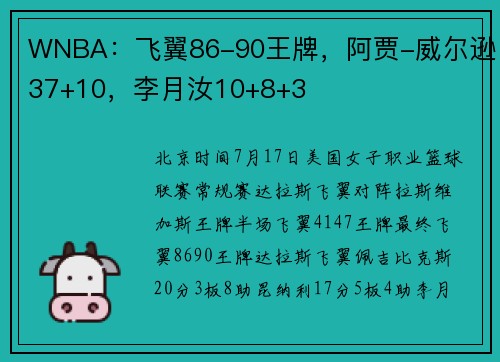 WNBA：飞翼86-90王牌，阿贾-威尔逊37+10，李月汝10+8+3